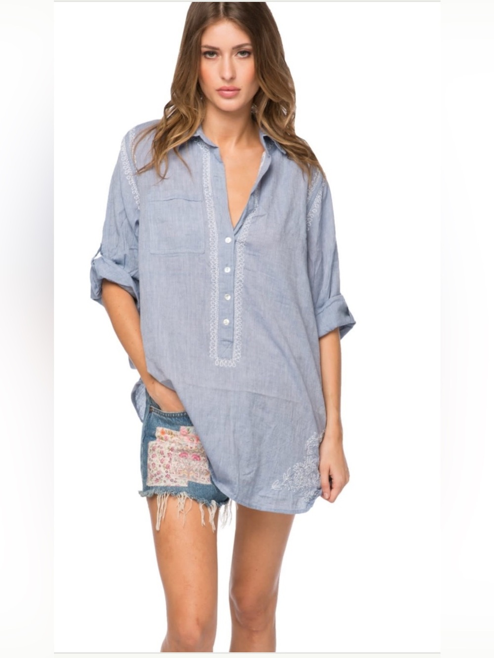 Subtle Luxury Boyfriend Shirt Chambray Blue Size L/XL